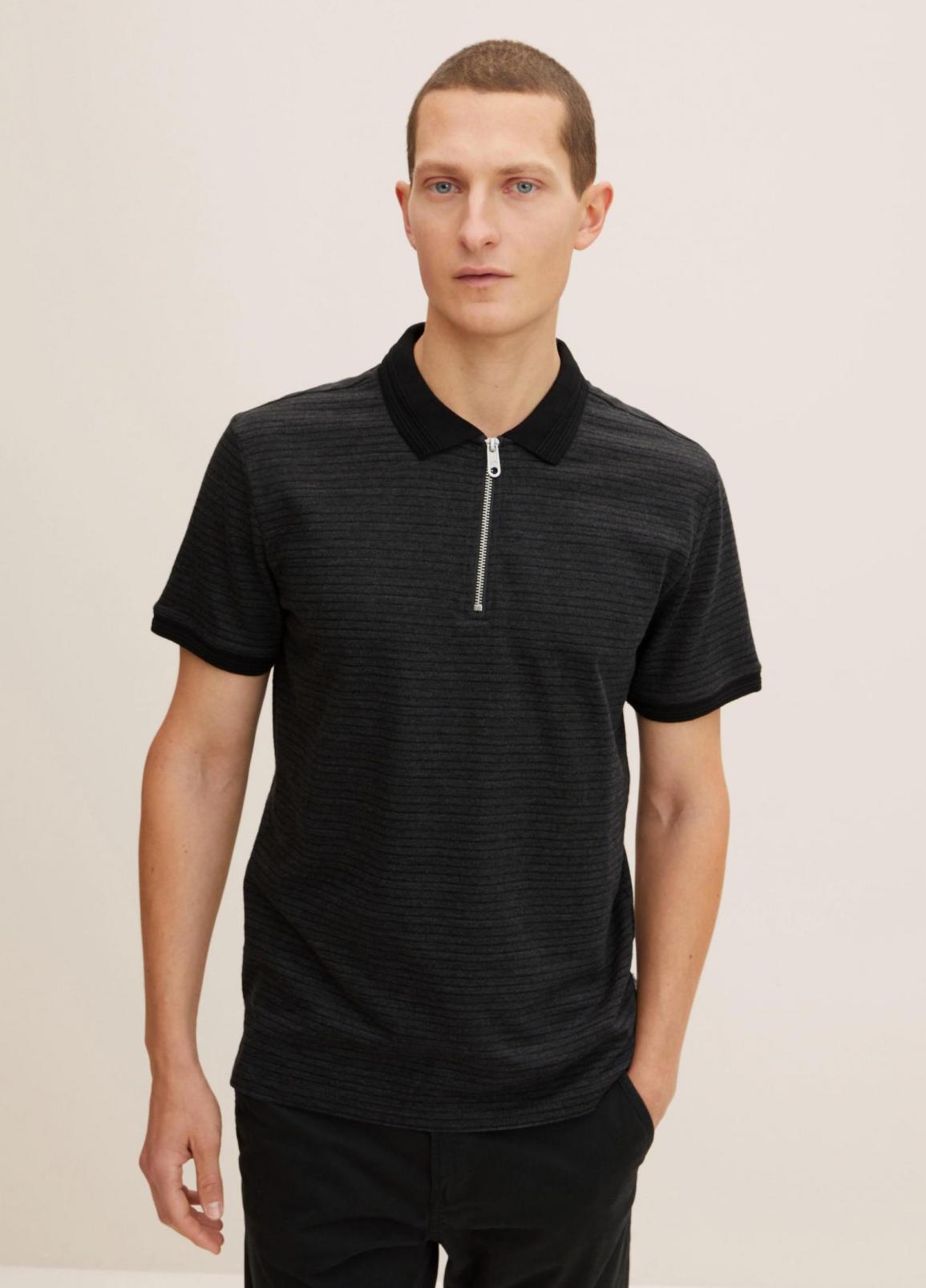 Tom Tailor® Halfzip Polo Shirt - Black Structured Stripe