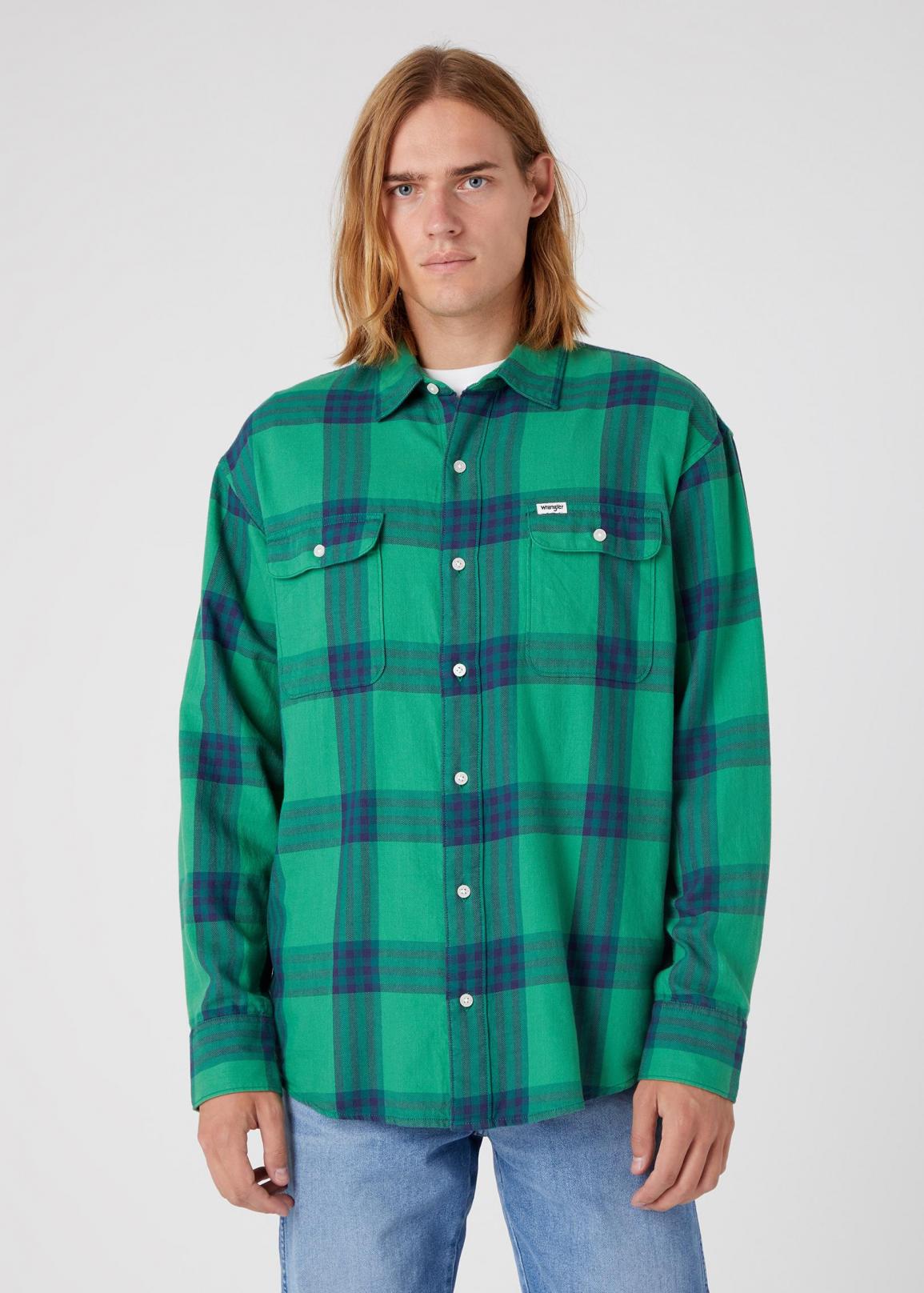 Wrangler® Patch Pocket Shirt - Pine Green Check