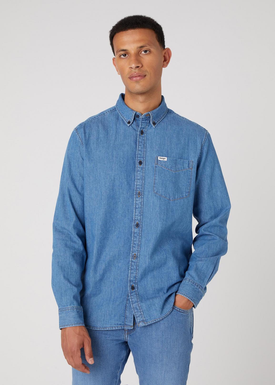 Wrangler® One Pocket Button Down - Mid St