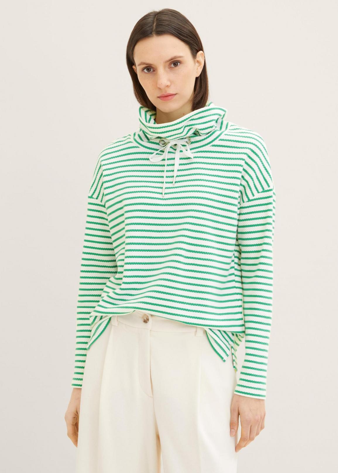 Tom Tailor® Textured Sweatshirt - Offwhite Green Stripe