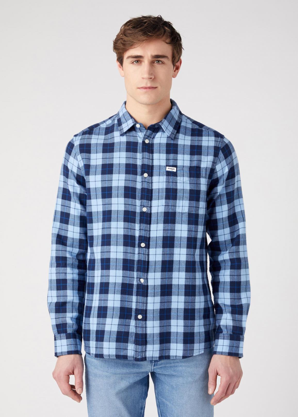 Wrangler® One Pocket Shirt - Cerulean Blue Check