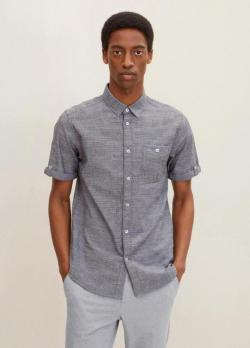 Tom Tailor® Short-sleeved shirt with texture - Black White dotted structure