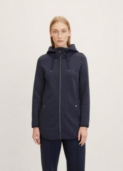 Tom Tailor® Fleece Jacket With A Hood - Navy Twill Structure