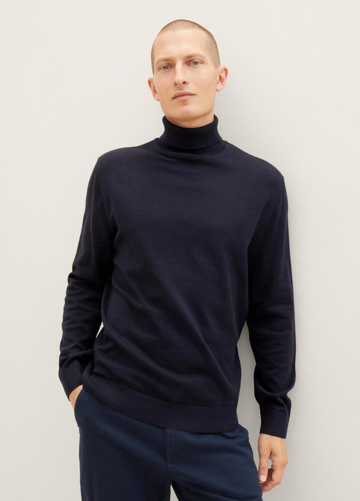 Tom Tailor® Basic Knitted Sweater With A Turtleneck - Knitted Navy Melange