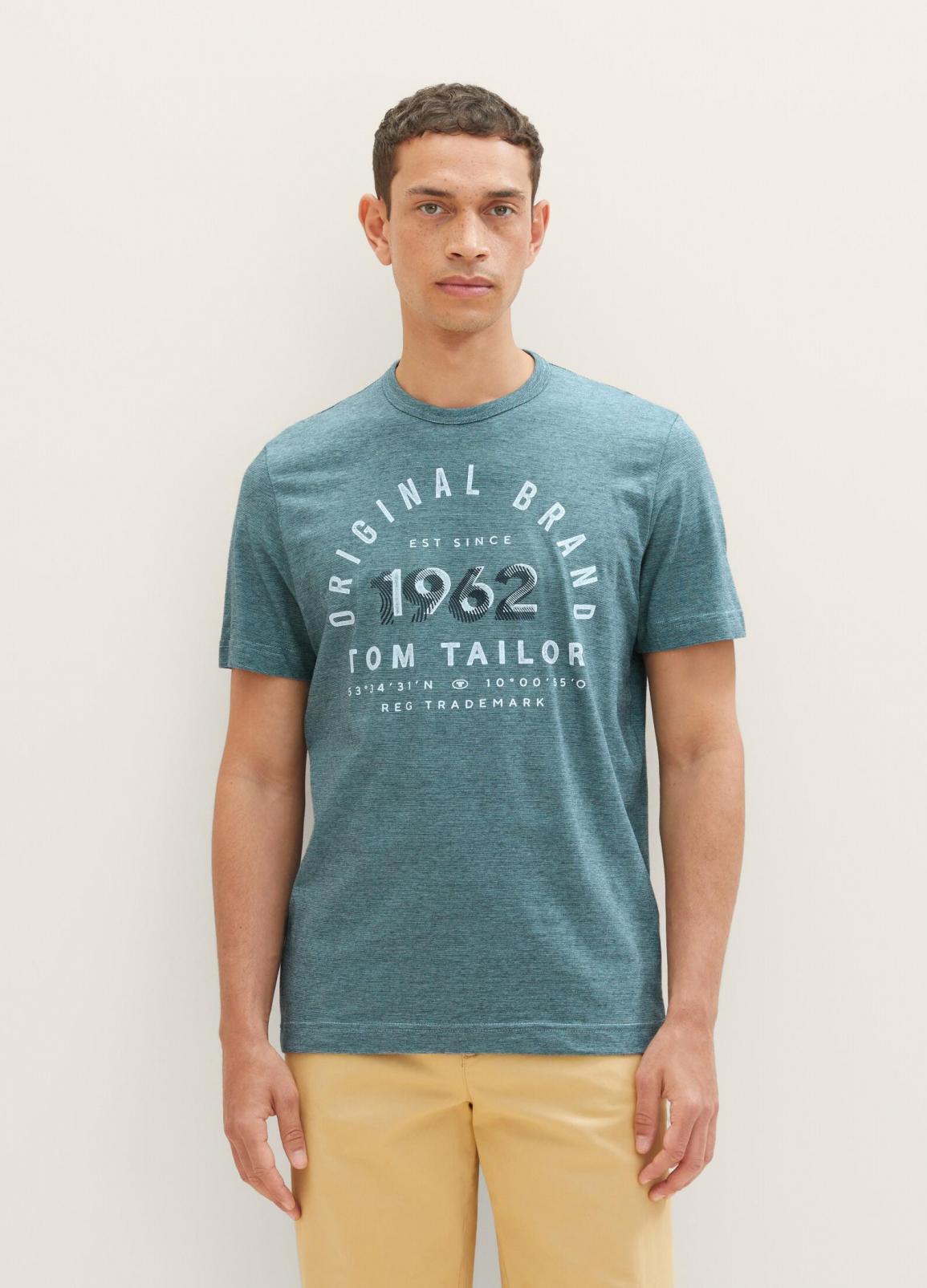 Tom Tailor® T-shirt With A Print - Navy Blue Stone Fine Stripe