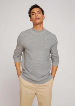 Tom Tailor® Geometric Structured Sweater - Light Stone Grey Melange