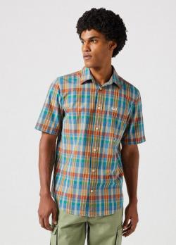 Wrangler® Short Sleeve 1 Pocket Shirt - Tan Madaras