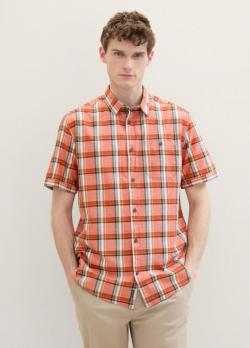Tom Tailor® Short Sleeve Shirt - Orange Multicolour Check