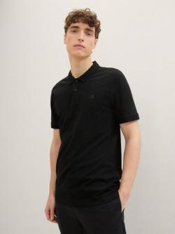 Denim Tom Tailor® Basic Polo Shirt With A Logo Print - Black