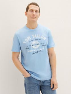 Tom Tailor® T-shirt With A Logo Print - Washed Out Middle Blue