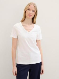 Tom Tailor® Long Sleeve V-Neck T-Shirt - Whisper White