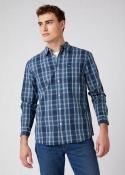 Wrangler® Long Sleeve 1 Pocket Shirt - Check Dark Denim