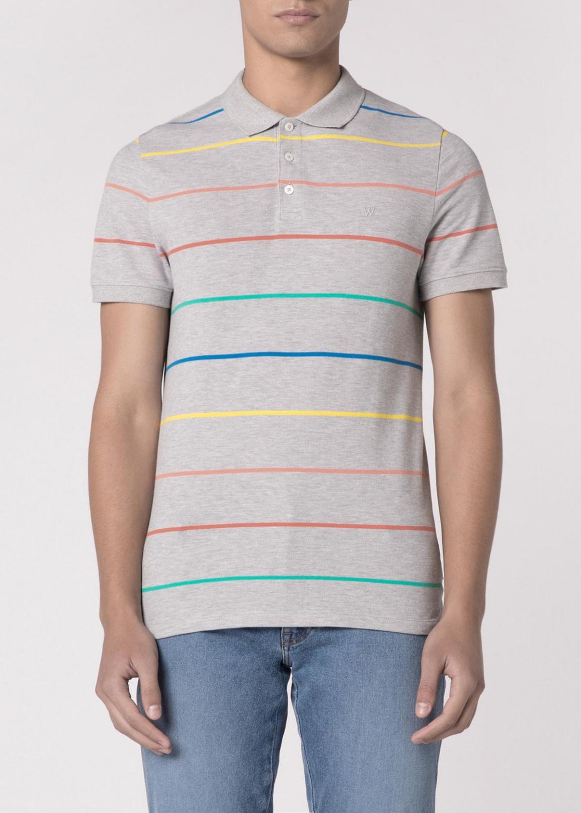 Wrangler® Short Sleeve Stripe Polo - Light Grey Mel