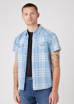 Wrangler® Short Sleeve Western Shirt - Light Indigo